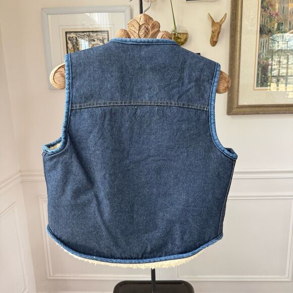 Vintage 70s Sears Roebuck Denim Snap Vest Sherpa Lining M - Picture 6 of 7